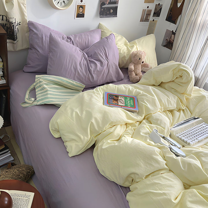 Double-Color Cotton Bedding Set in Cheese Purple