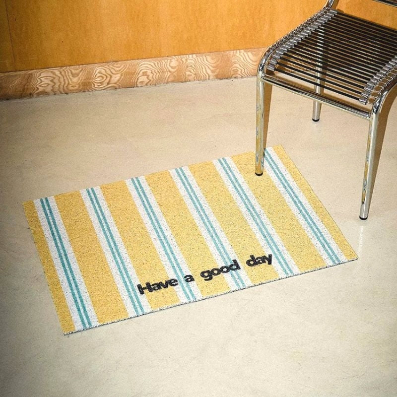 Mint Yellow Striped Door Mat