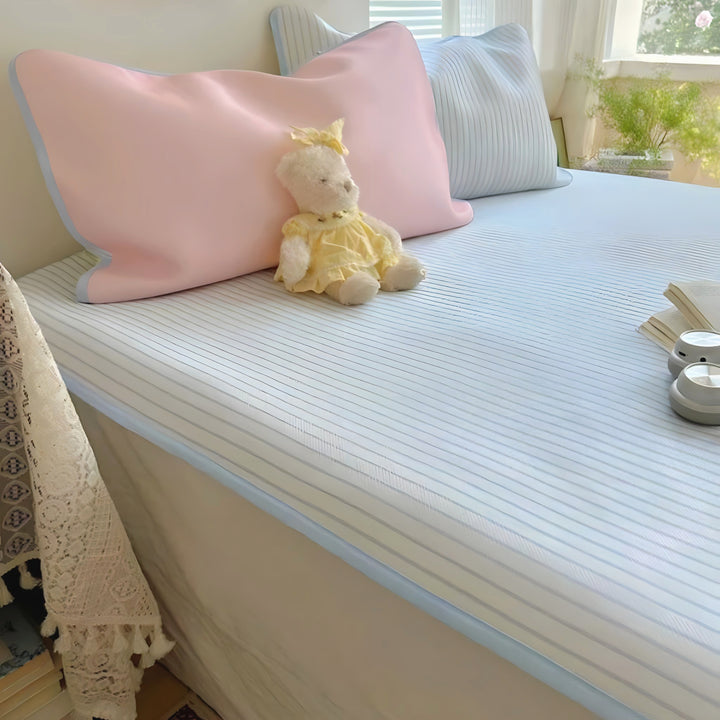 Ice Silk Stripe Summer Mat, Light Blue