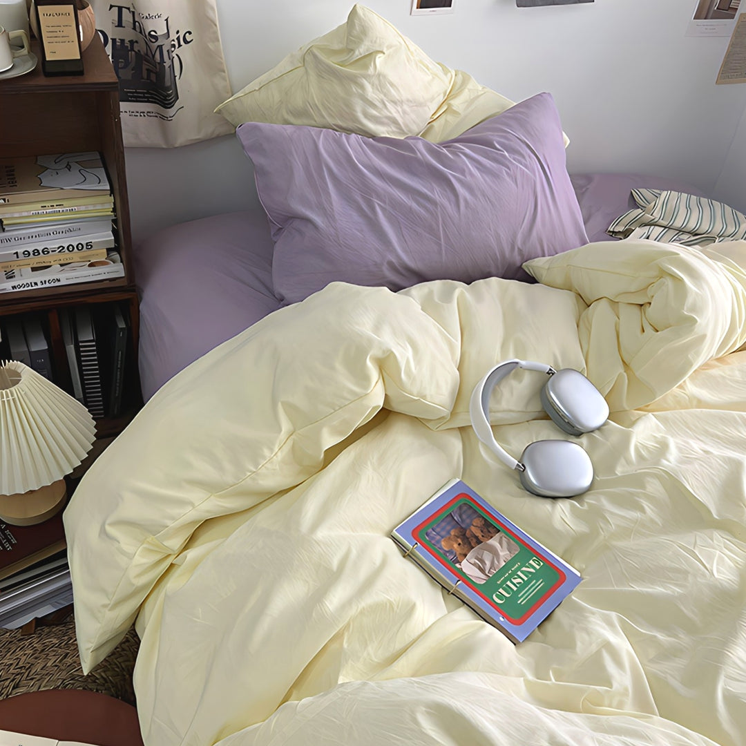 Double-Color Cotton Bedding Set in Cheese Purple