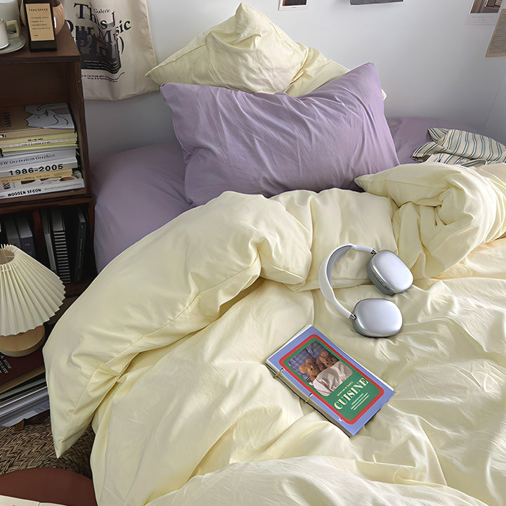 Double-Color Cotton Bedding Set in Cheese Purple