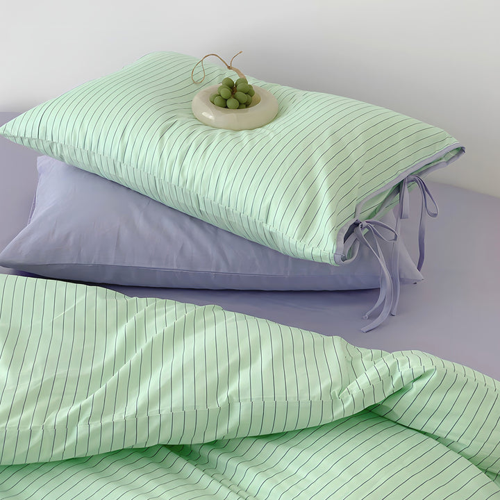 Mint Stripe Ribbon Cotton Bedding Set