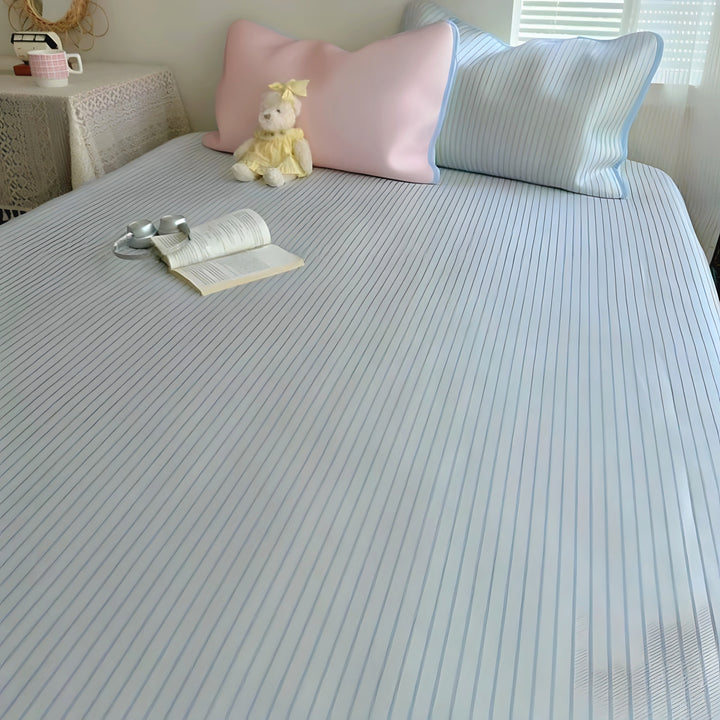 Ice Silk Stripe Summer Mat, Light Blue
