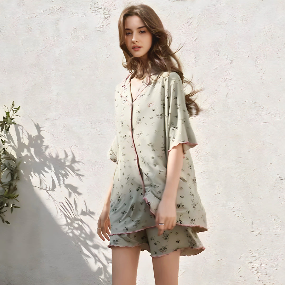 Soft modal small floral print pajamas