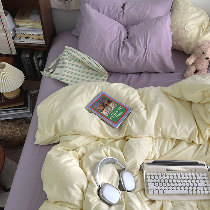 Double-Color Cotton Bedding Set in Cheese Purple
