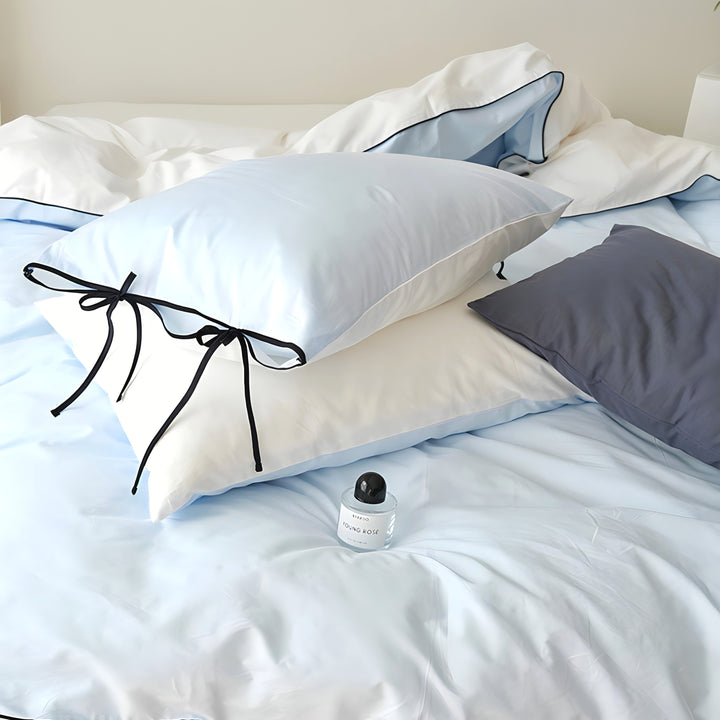 Pure Cotton Color Block Piping Blue Bedding Set