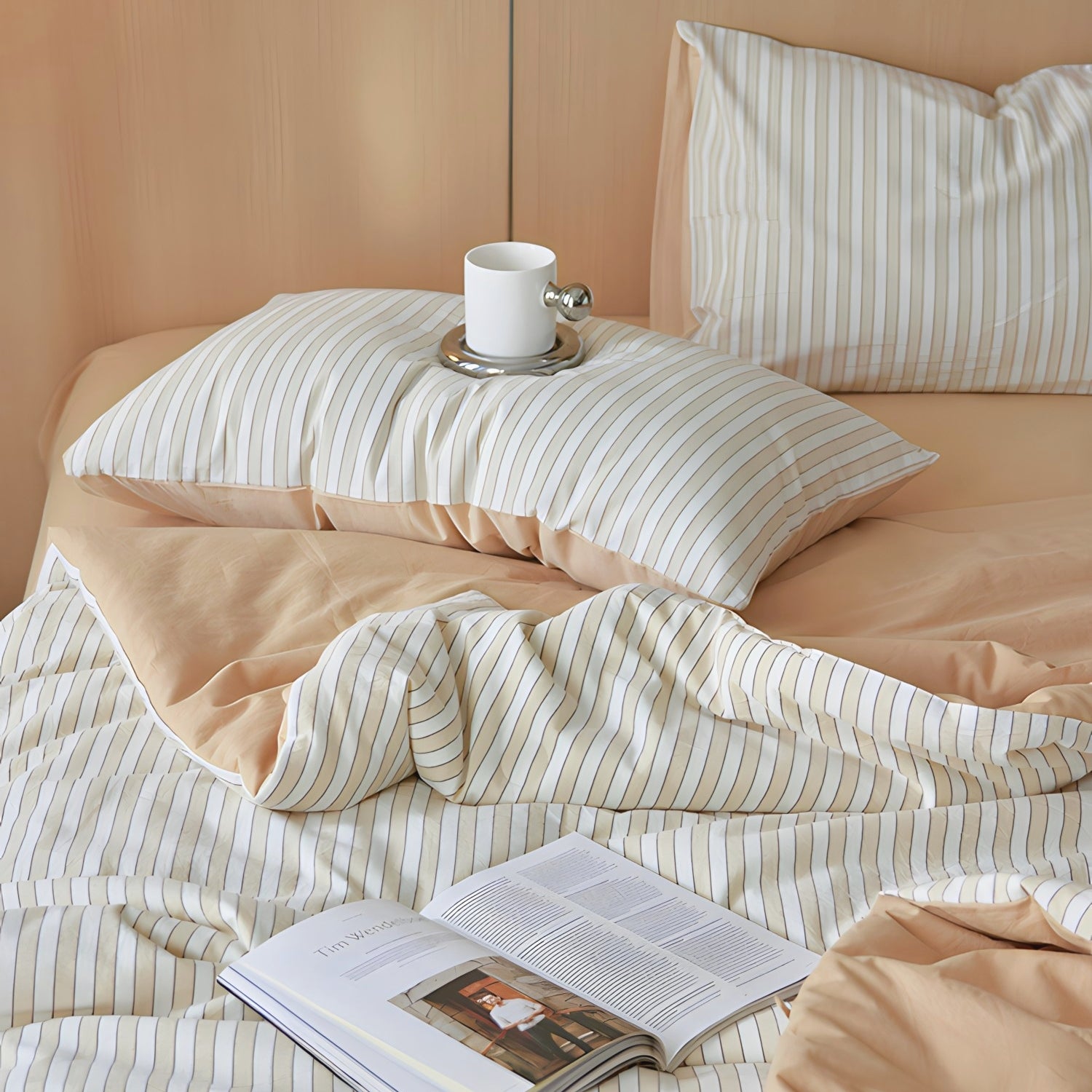 Fluffy Striped Quilt Coffee