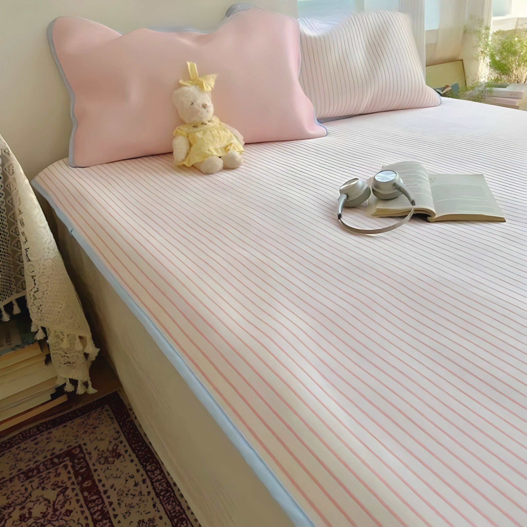 Ice Silk Stripe Summer Mat, Light Pink