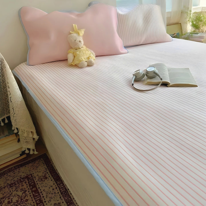 Ice Silk Stripe Summer Mat, Light Pink
