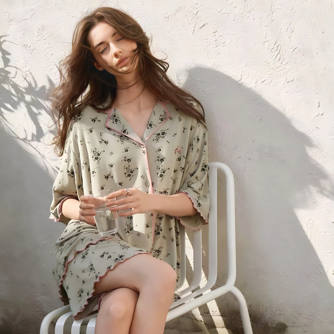 Soft modal small floral print pajamas