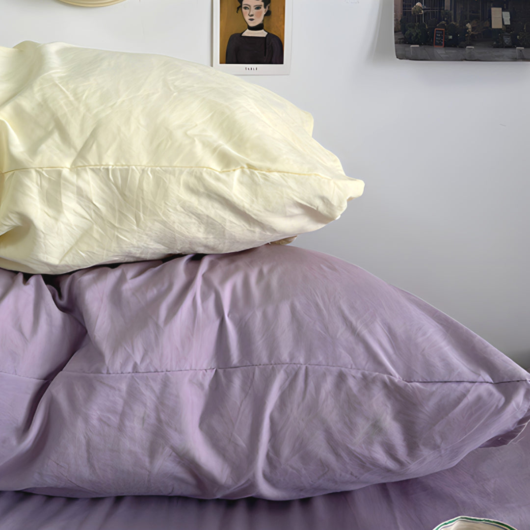Double-Color Cotton Bedding Set in Cheese Purple
