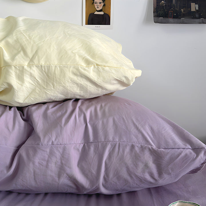 Double-Color Cotton Bedding Set in Cheese Purple