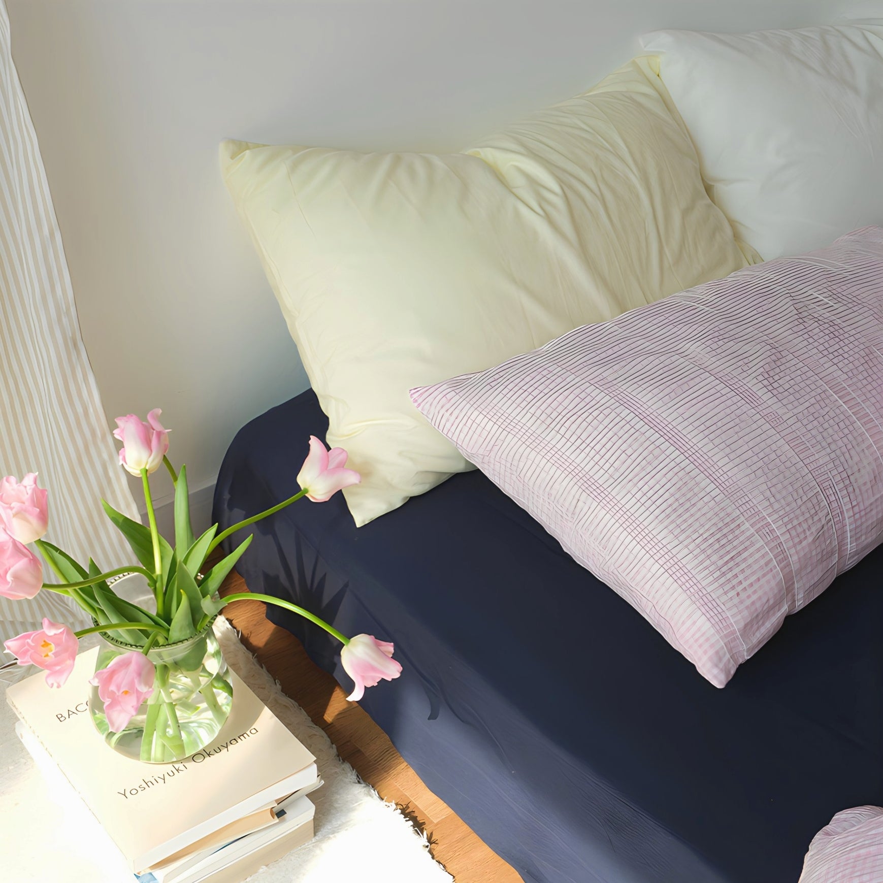 レトロピンクチェックコットン寝具セット