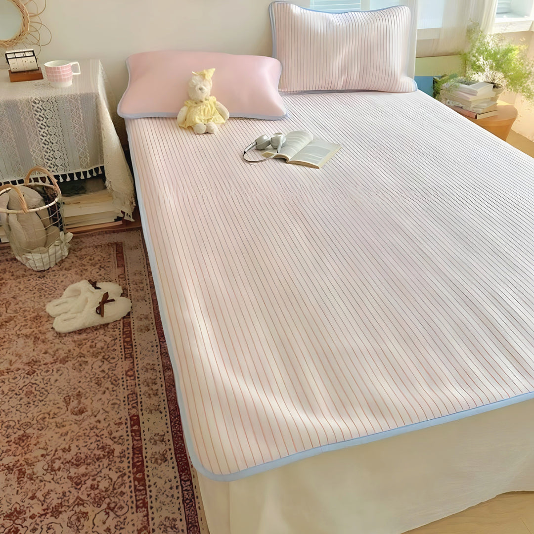 Ice Silk Stripe Summer Mat, Light Pink