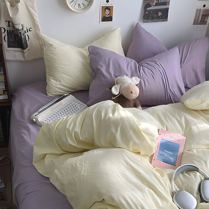 Double-Color Cotton Bedding Set in Cheese Purple