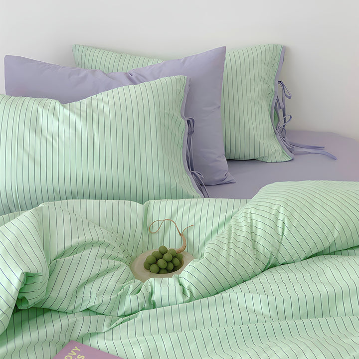 Mint Stripe Ribbon Cotton Bedding Set