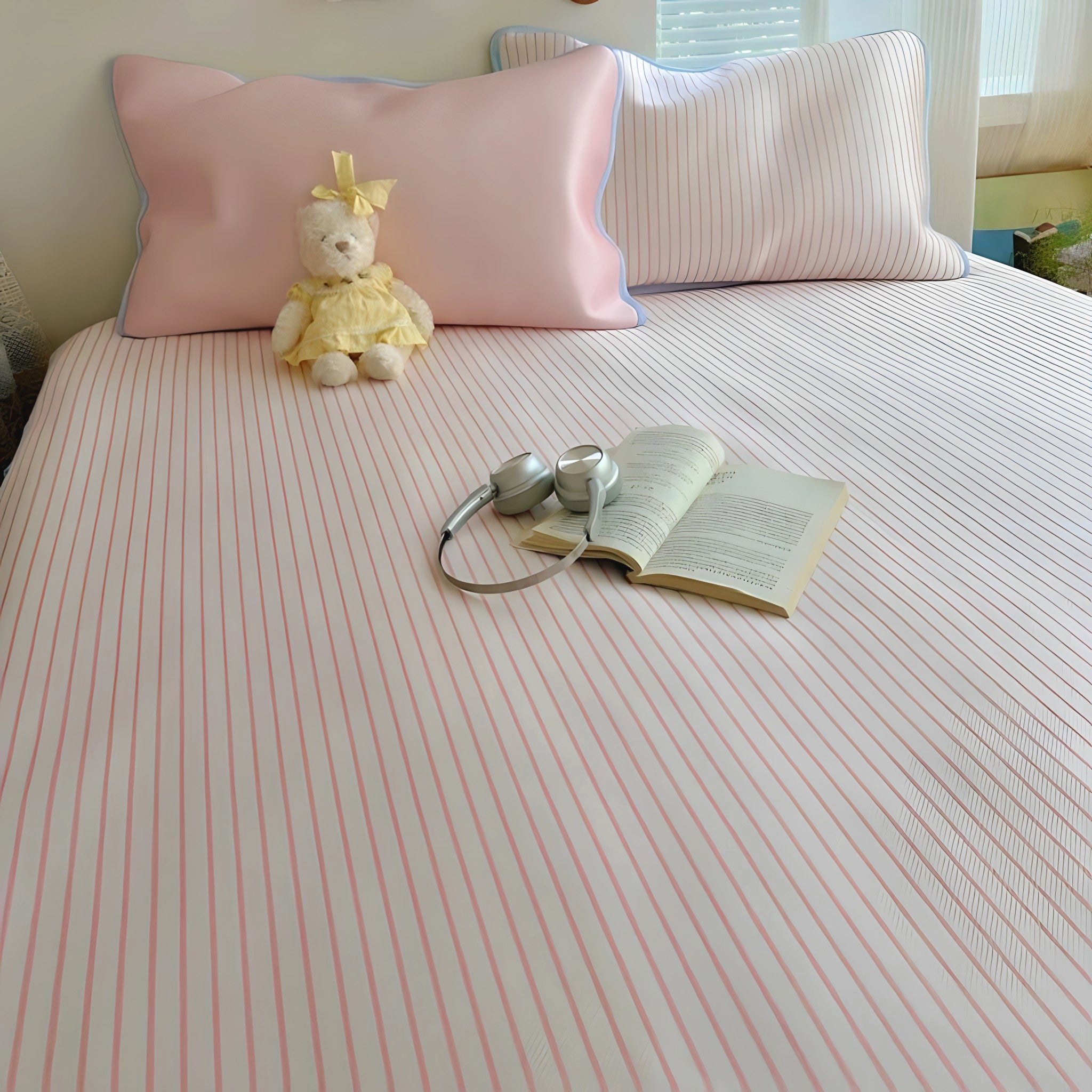 Ice Silk Stripe Summer Mat, Light Pink