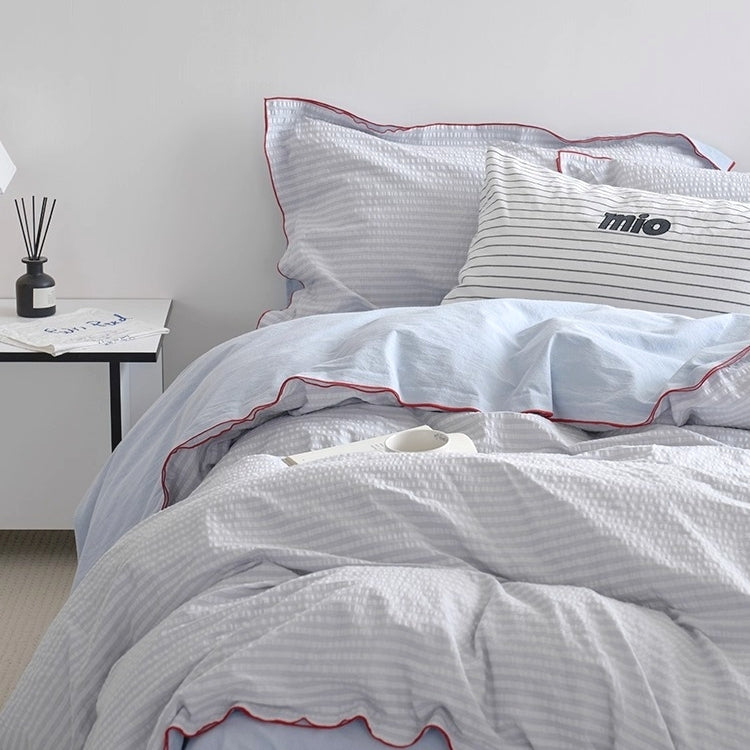 シアサッカーレッドパイピング寝具セット