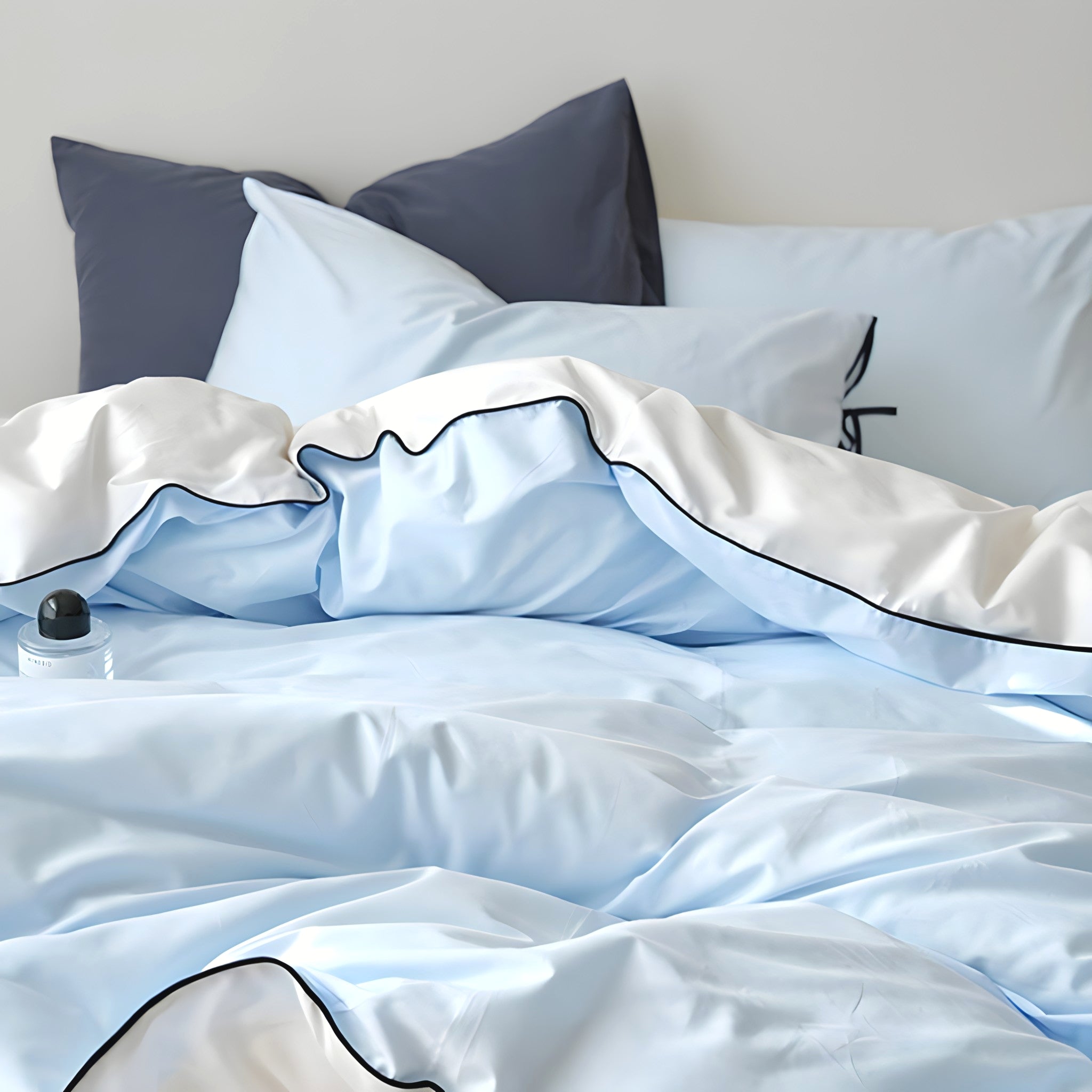 ピュアコットンカラーブロックパイピングブルー寝具セット