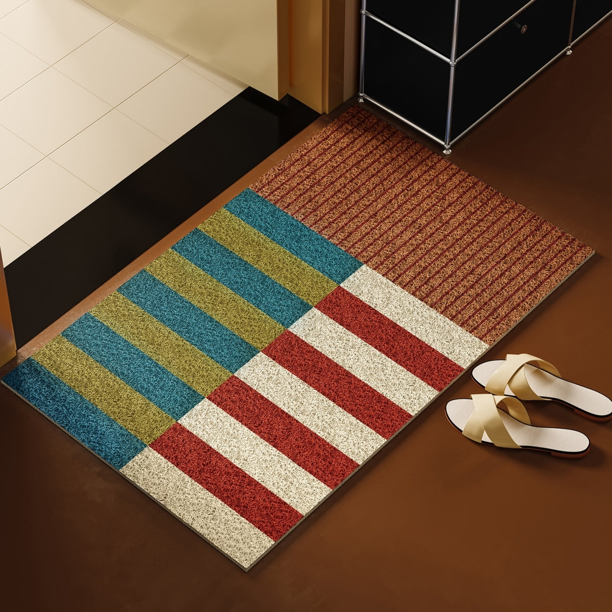 Modern Striped Door Mat, Terracotta Mix