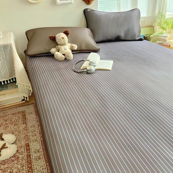 Ice Silk Stripe Summer Mat, Coffee