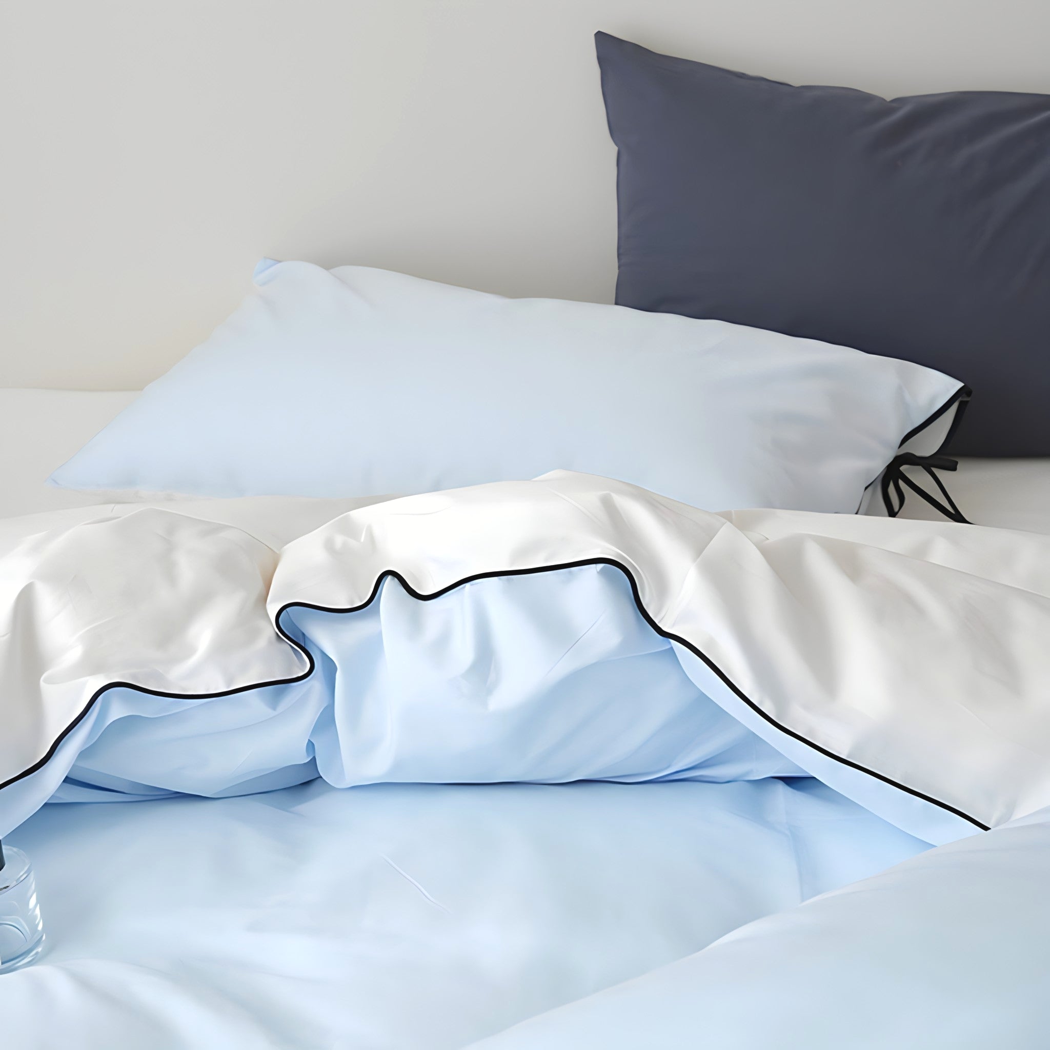 ピュアコットンカラーブロックパイピングブルー寝具セット