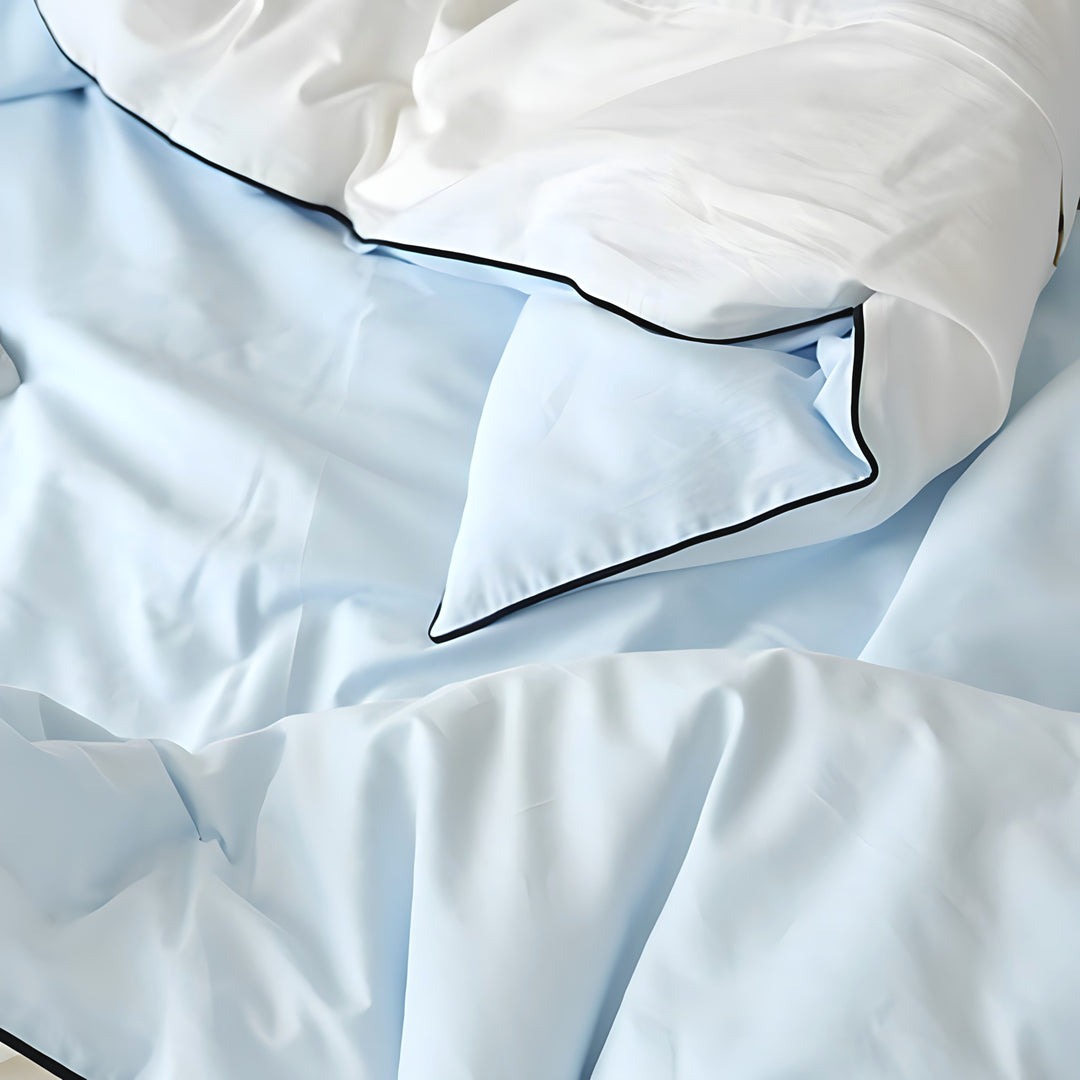 Pure Cotton Color Block Piping Blue Bedding Set
