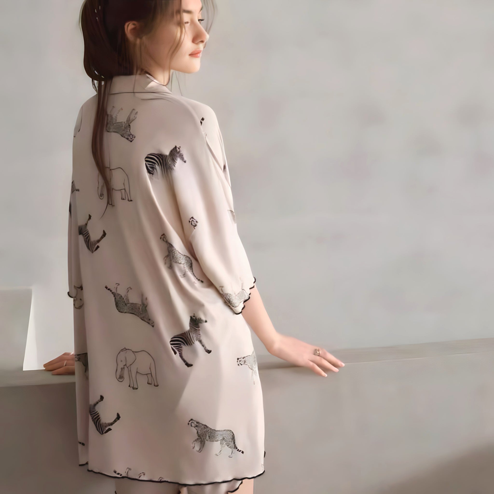 Animal Print Summer Pajamas, Short Sleeve