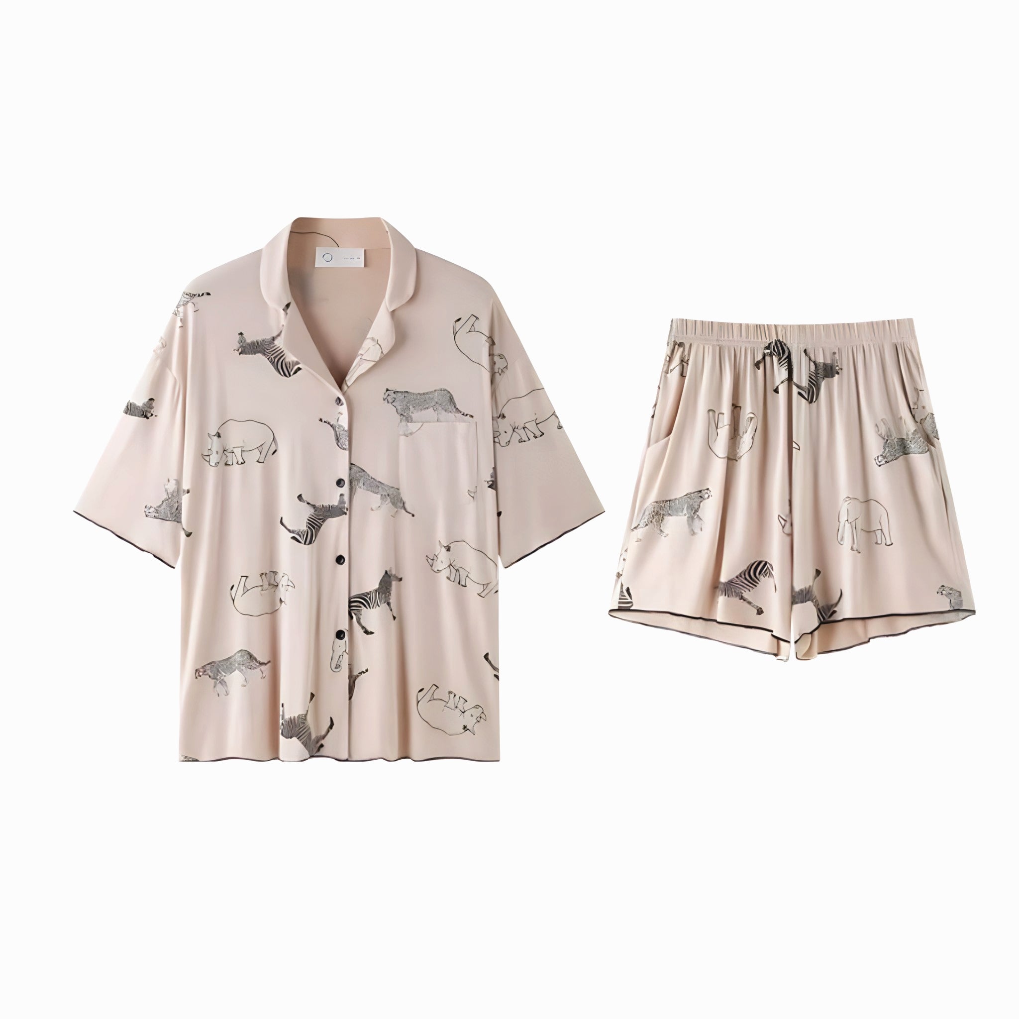 Animal Print Summer Pajamas, Short Sleeve