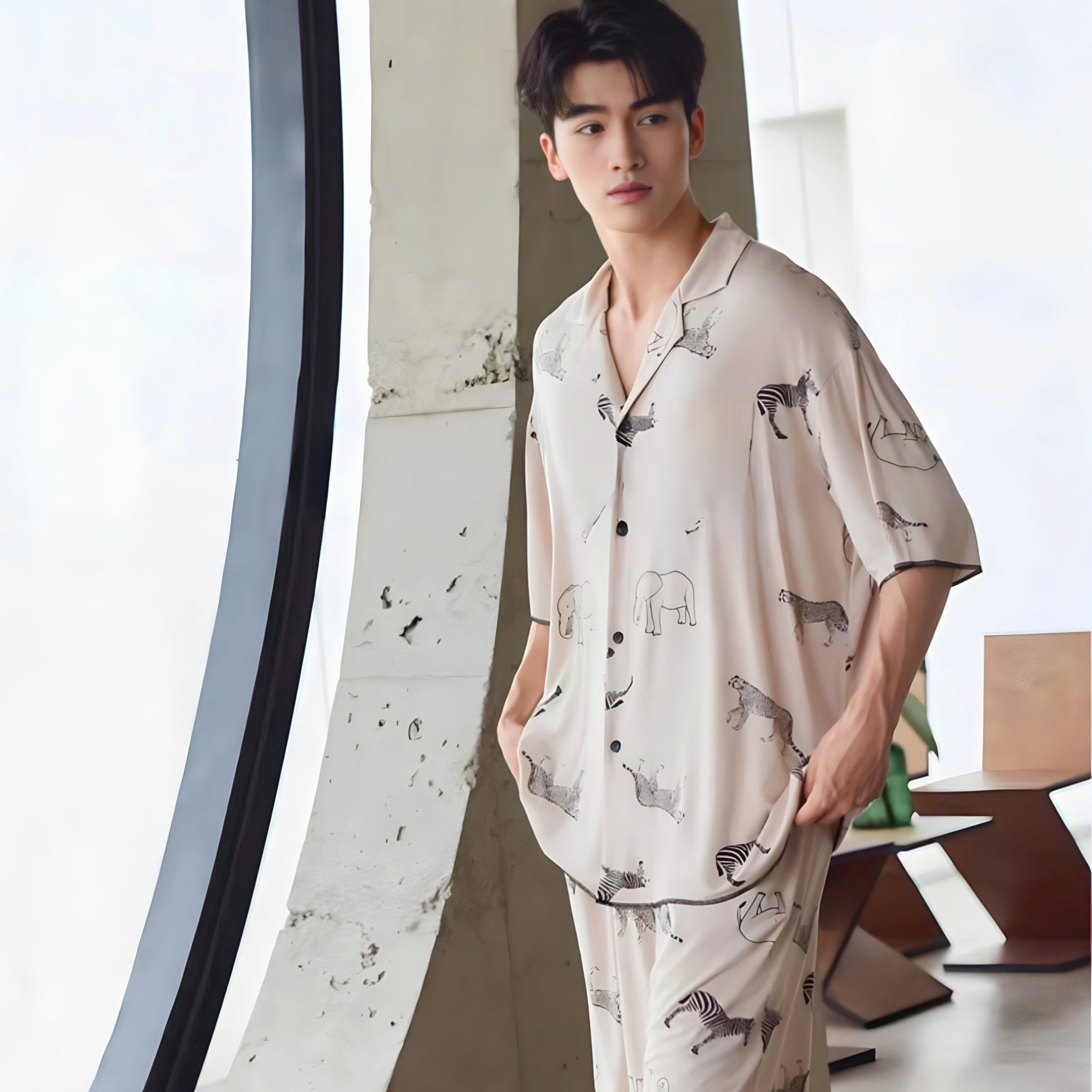 Animal Print Summer Pajamas, Short Sleeve