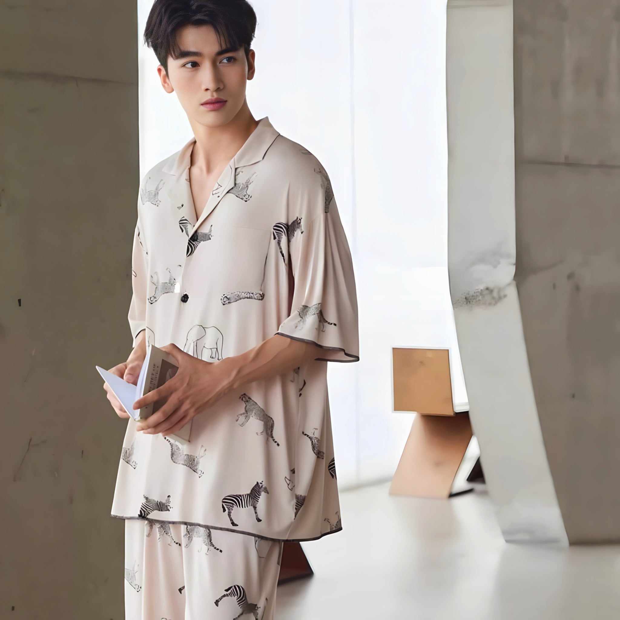 Animal Print Summer Pajamas, Short Sleeve