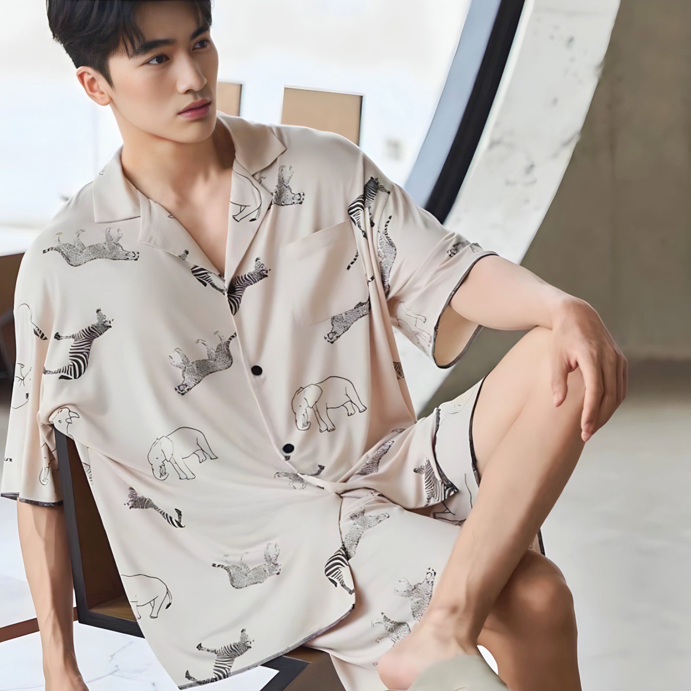 Animal Print Summer Pajamas, Short Sleeve