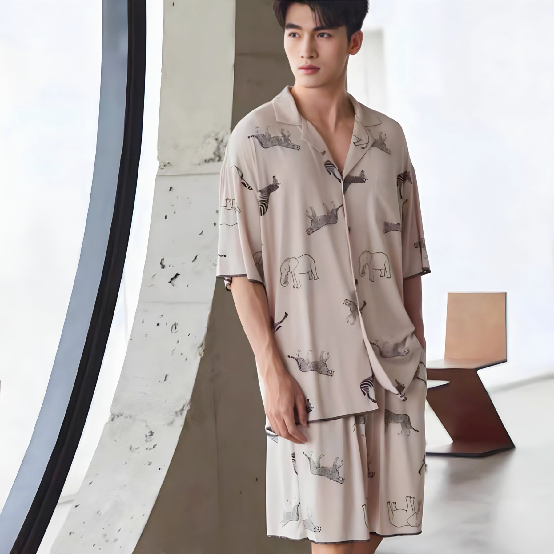 Animal Print Summer Pajamas, Short Sleeve