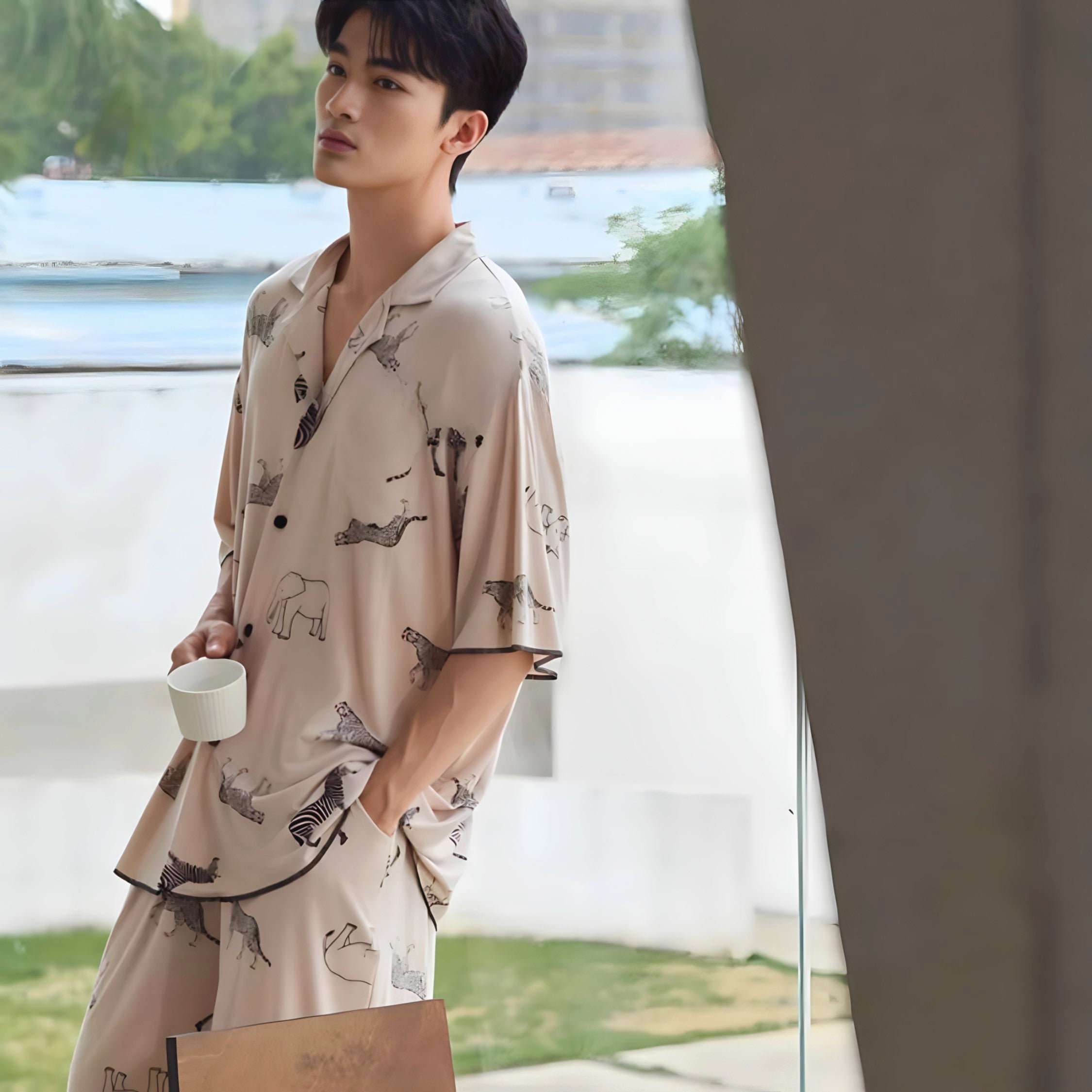 Animal Print Summer Pajamas, Short Sleeve