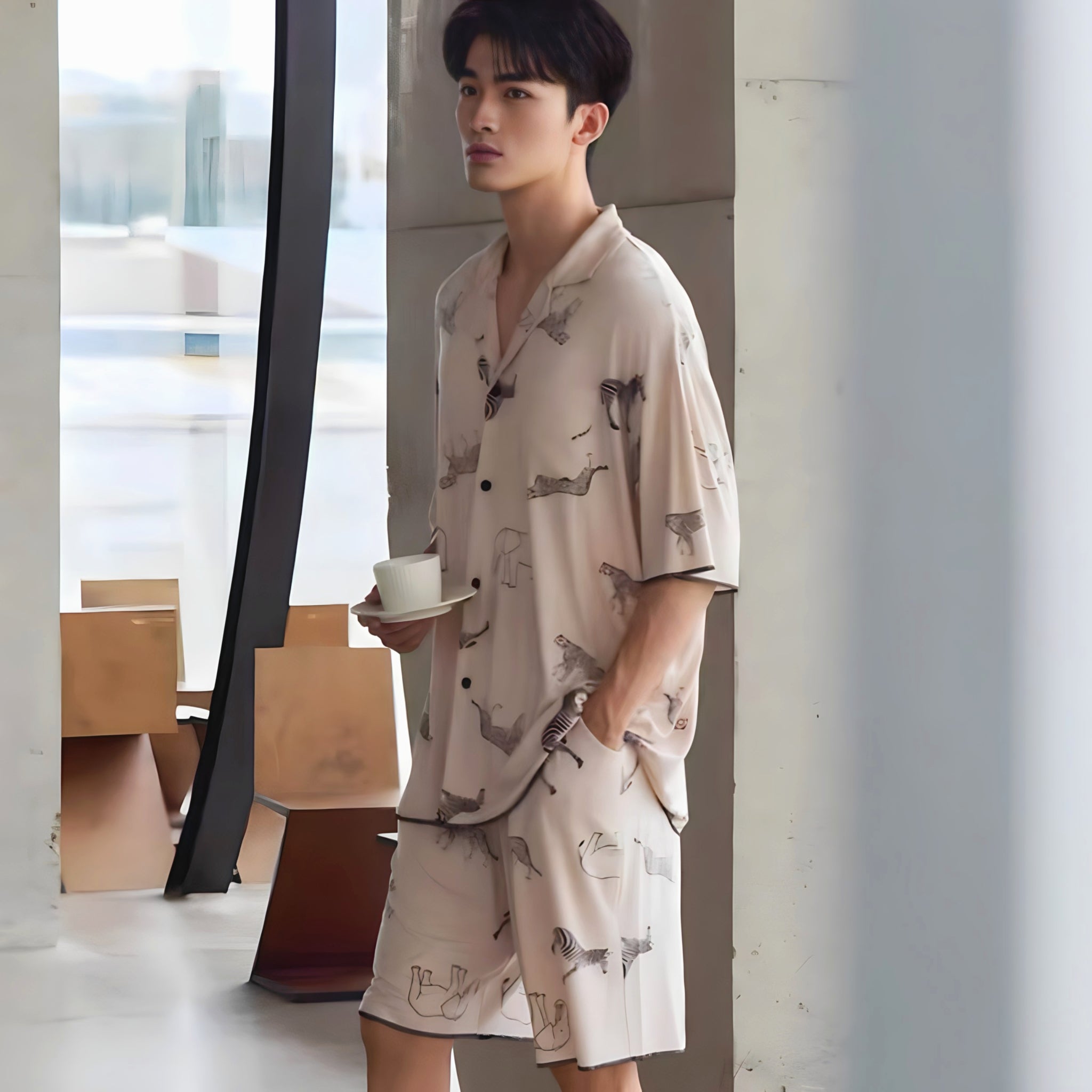 Animal Print Summer Pajamas, Short Sleeve