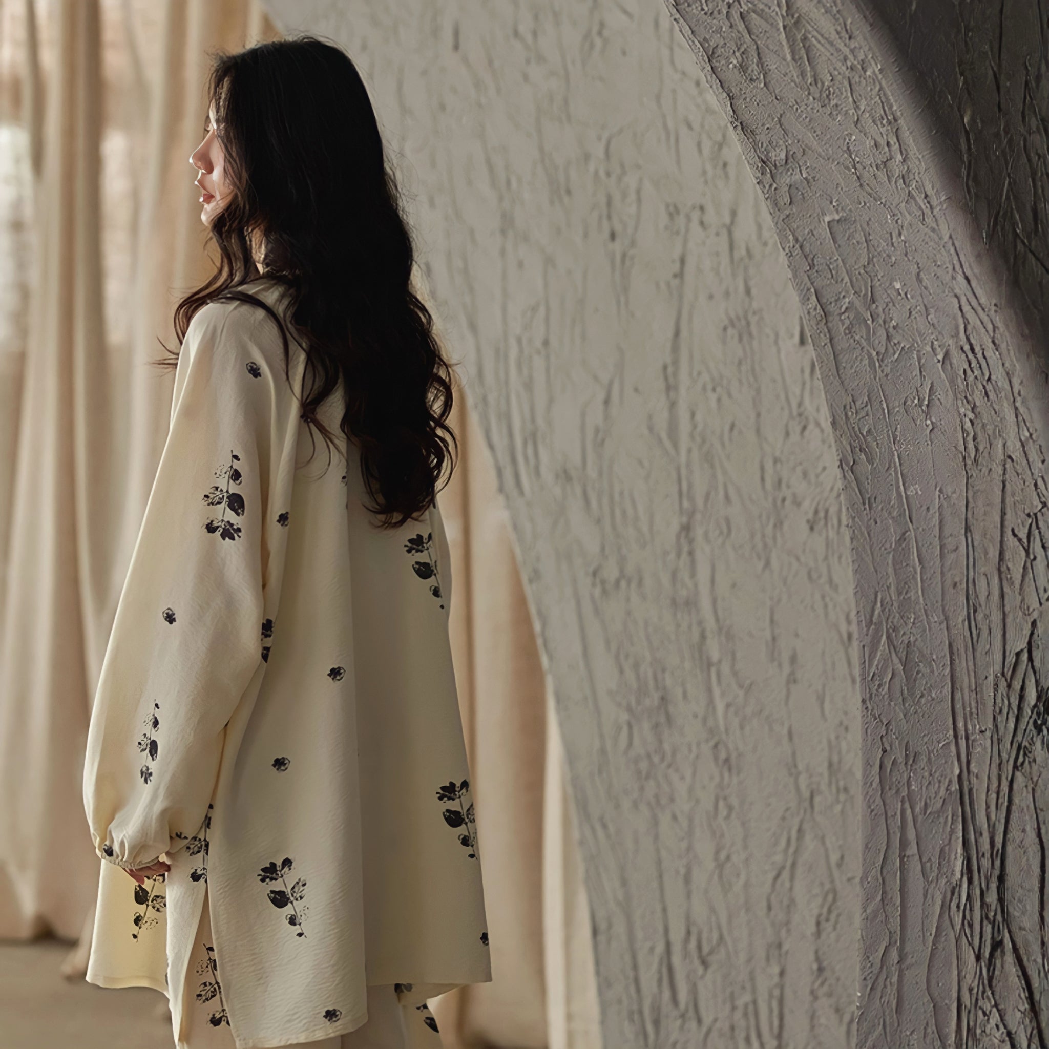 パッド付フラワープリントルーズシルエットパジャマ