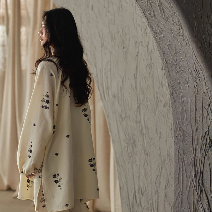 パッド付フラワープリントルーズシルエットパジャマ