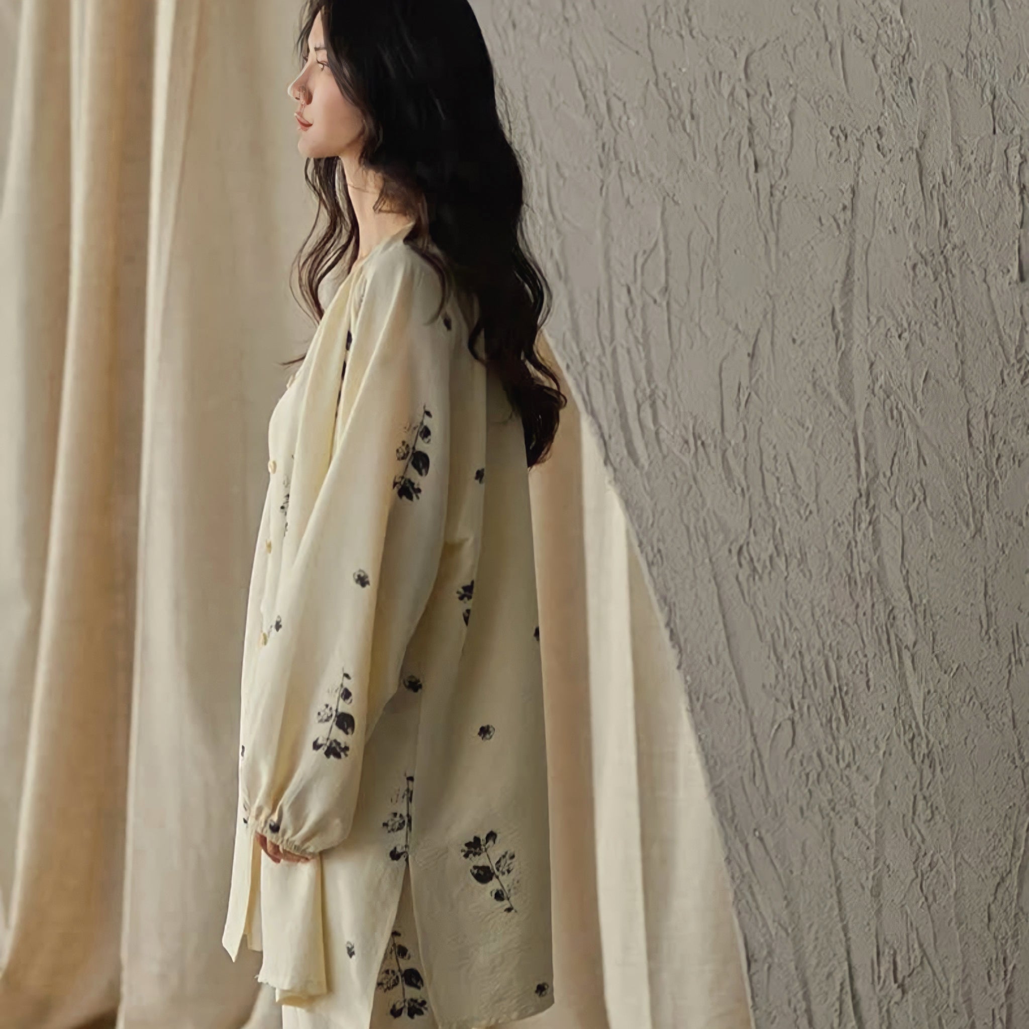 パッド付フラワープリントルーズシルエットパジャマ