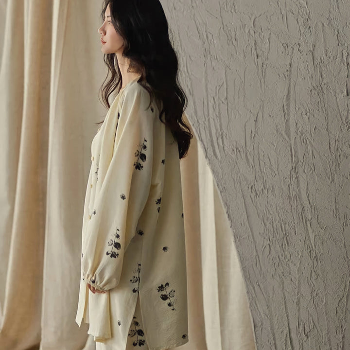 パッド付フラワープリントルーズシルエットパジャマ