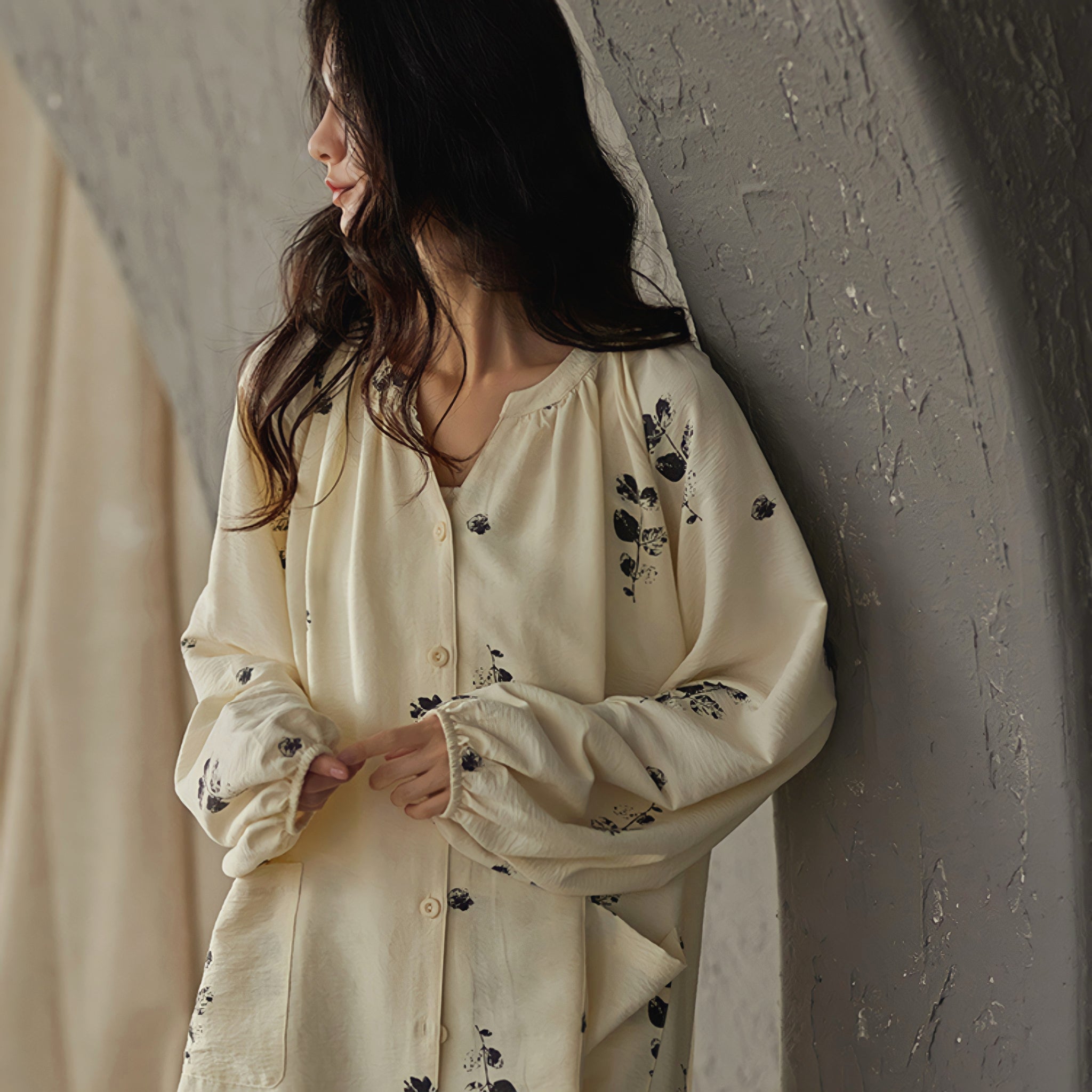 パッド付フラワープリントルーズシルエットパジャマ