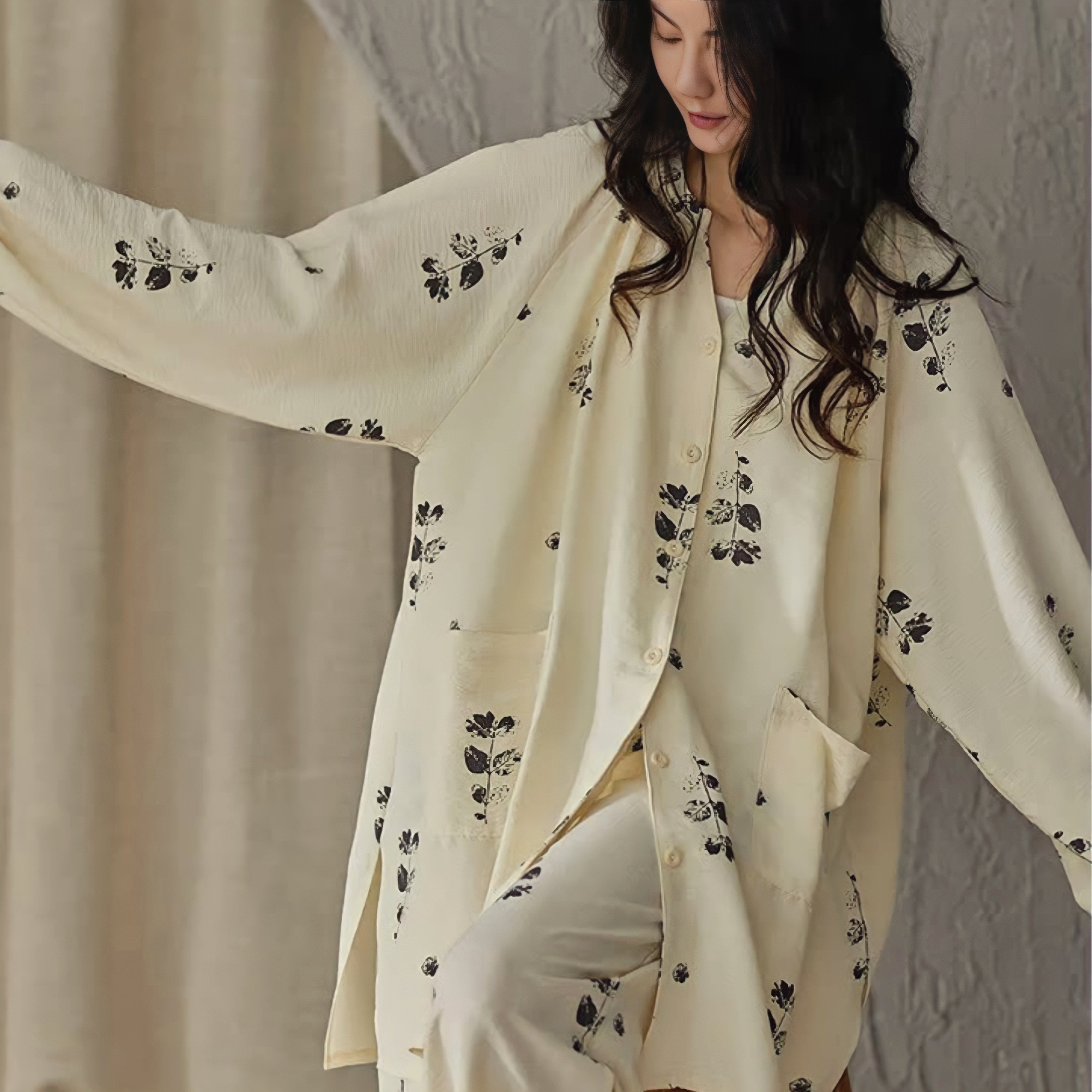 パッド付フラワープリントルーズシルエットパジャマ