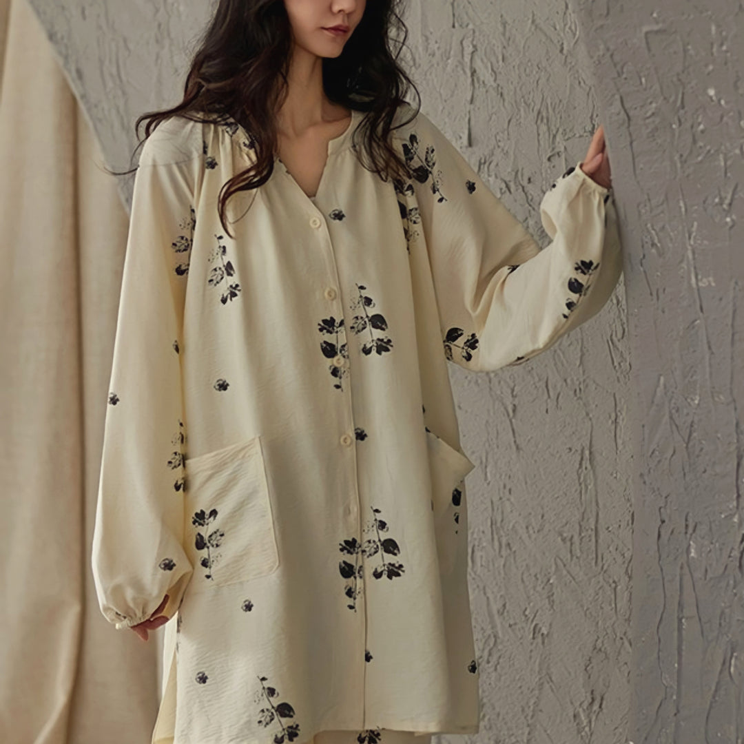 パッド付フラワープリントルーズシルエットパジャマ