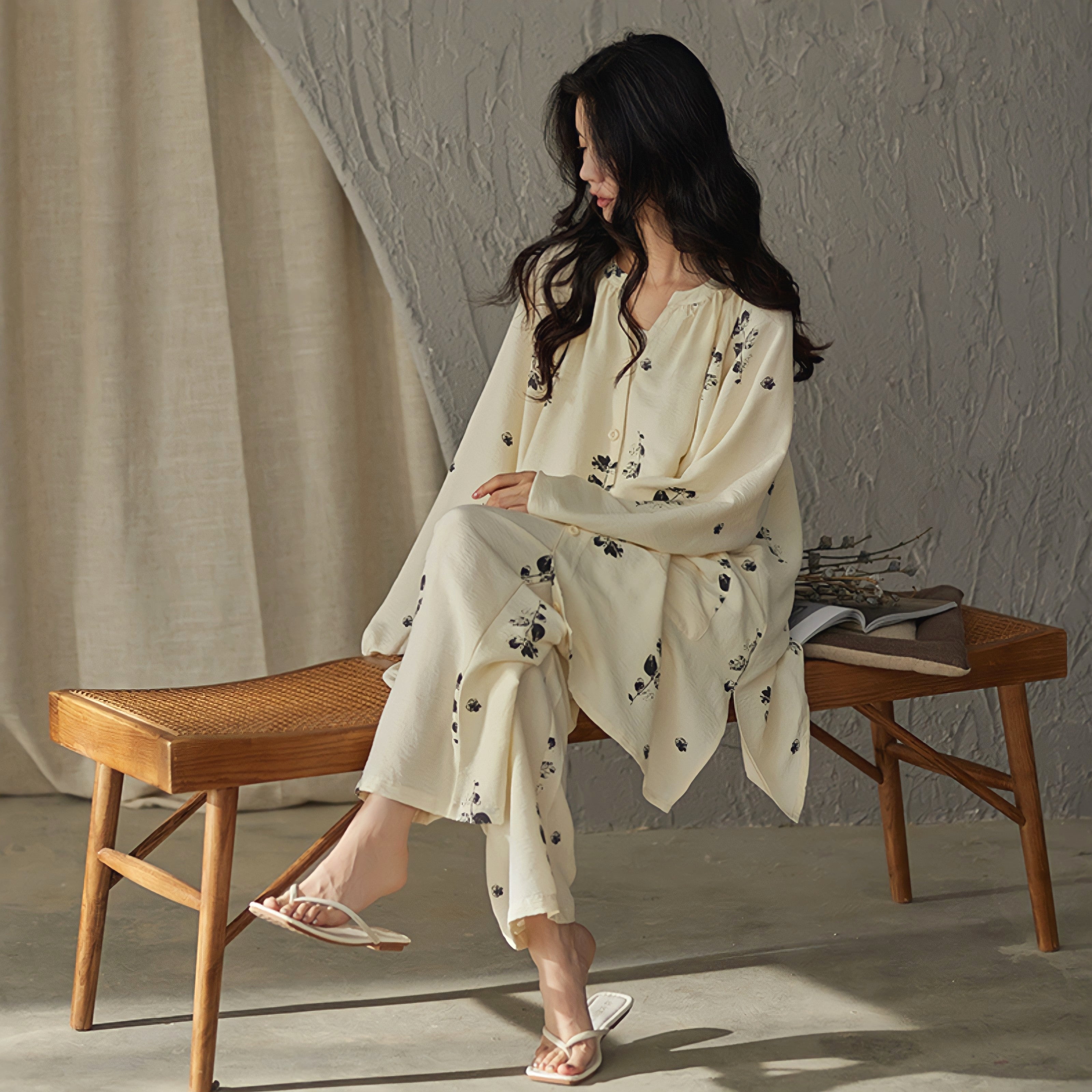 パッド付フラワープリントルーズシルエットパジャマ