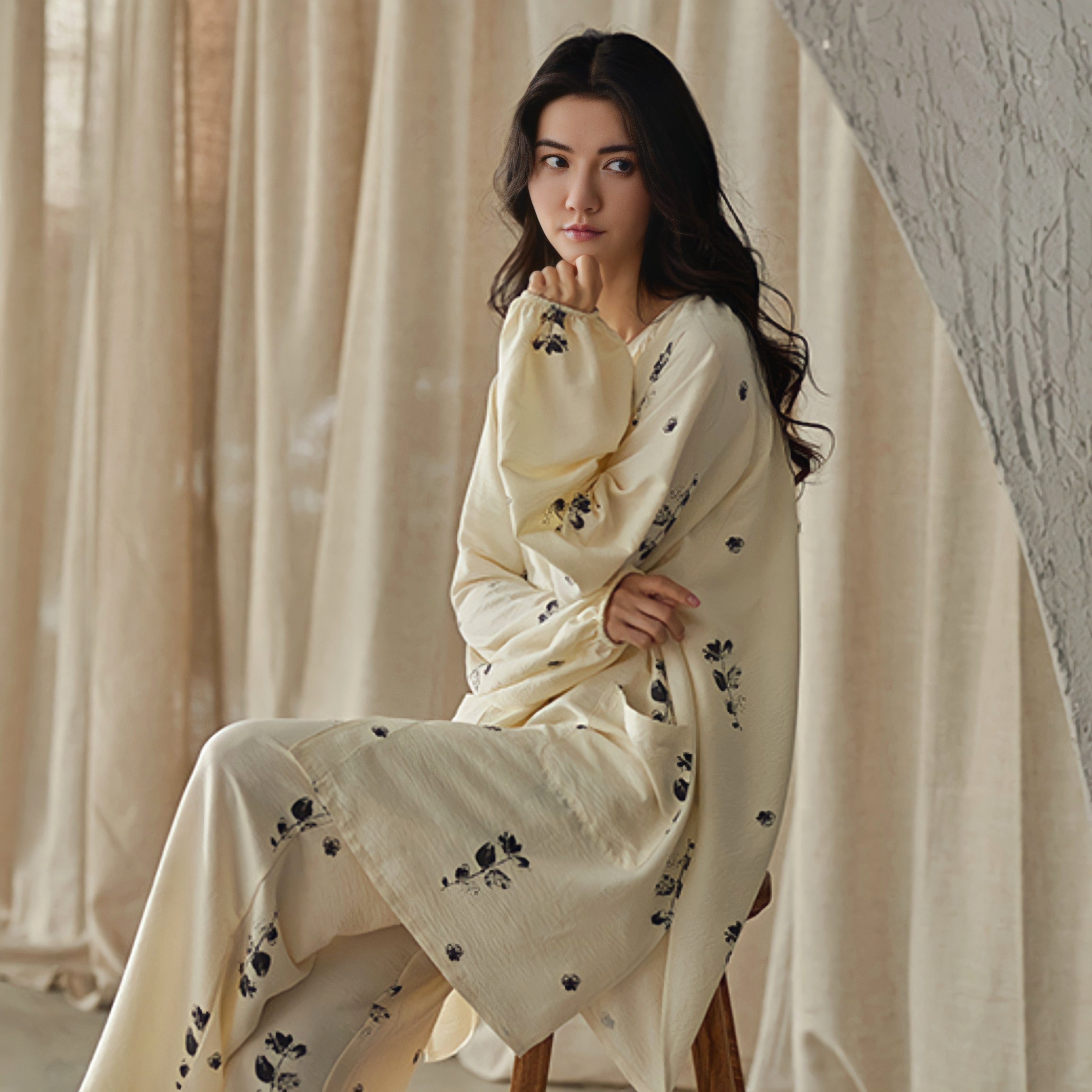 パッド付フラワープリントルーズシルエットパジャマ