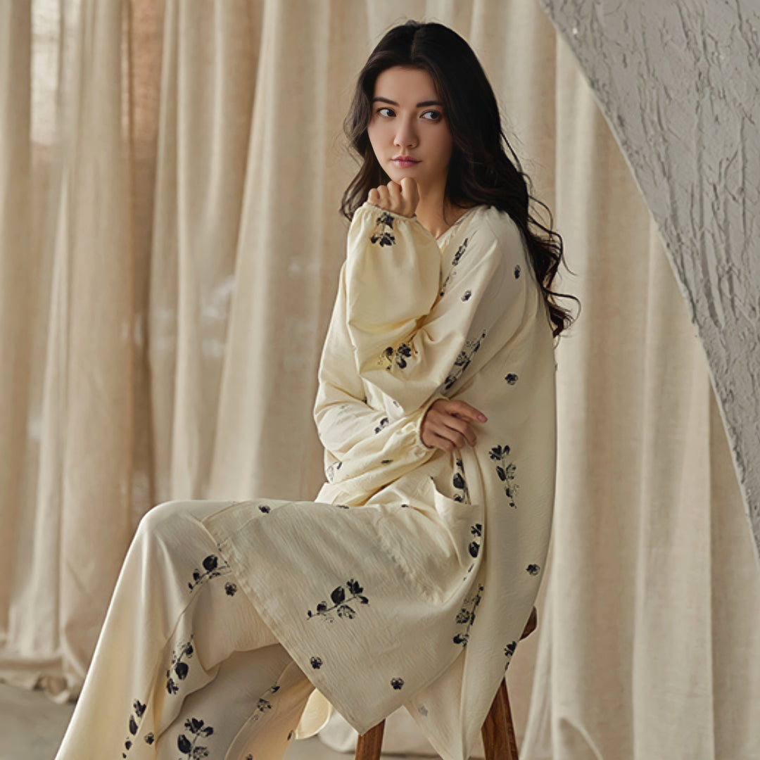 パッド付フラワープリントルーズシルエットパジャマ