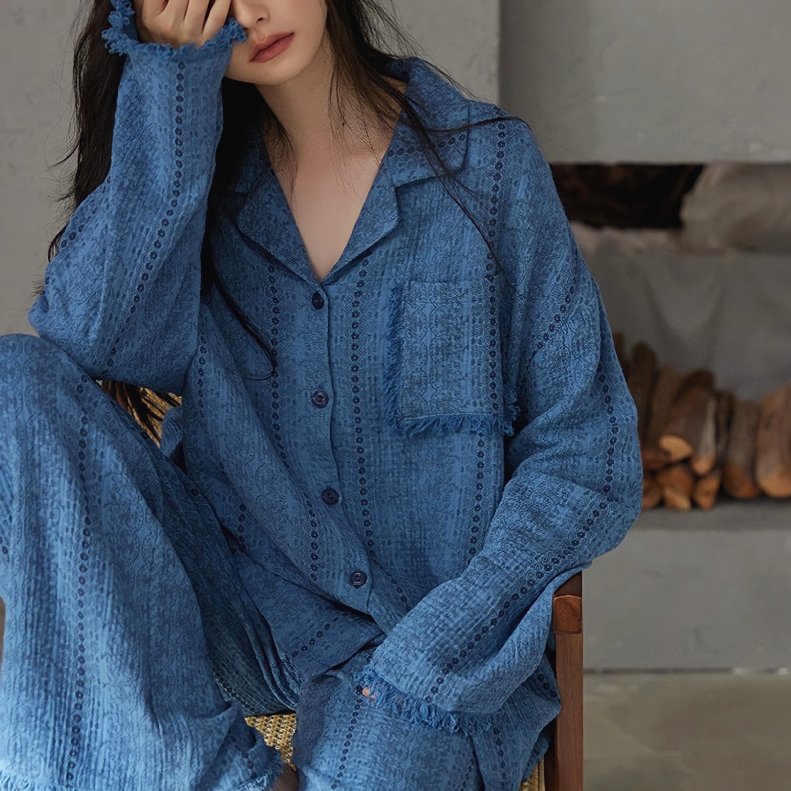 ピュアコットンレースフリンジパジャマ