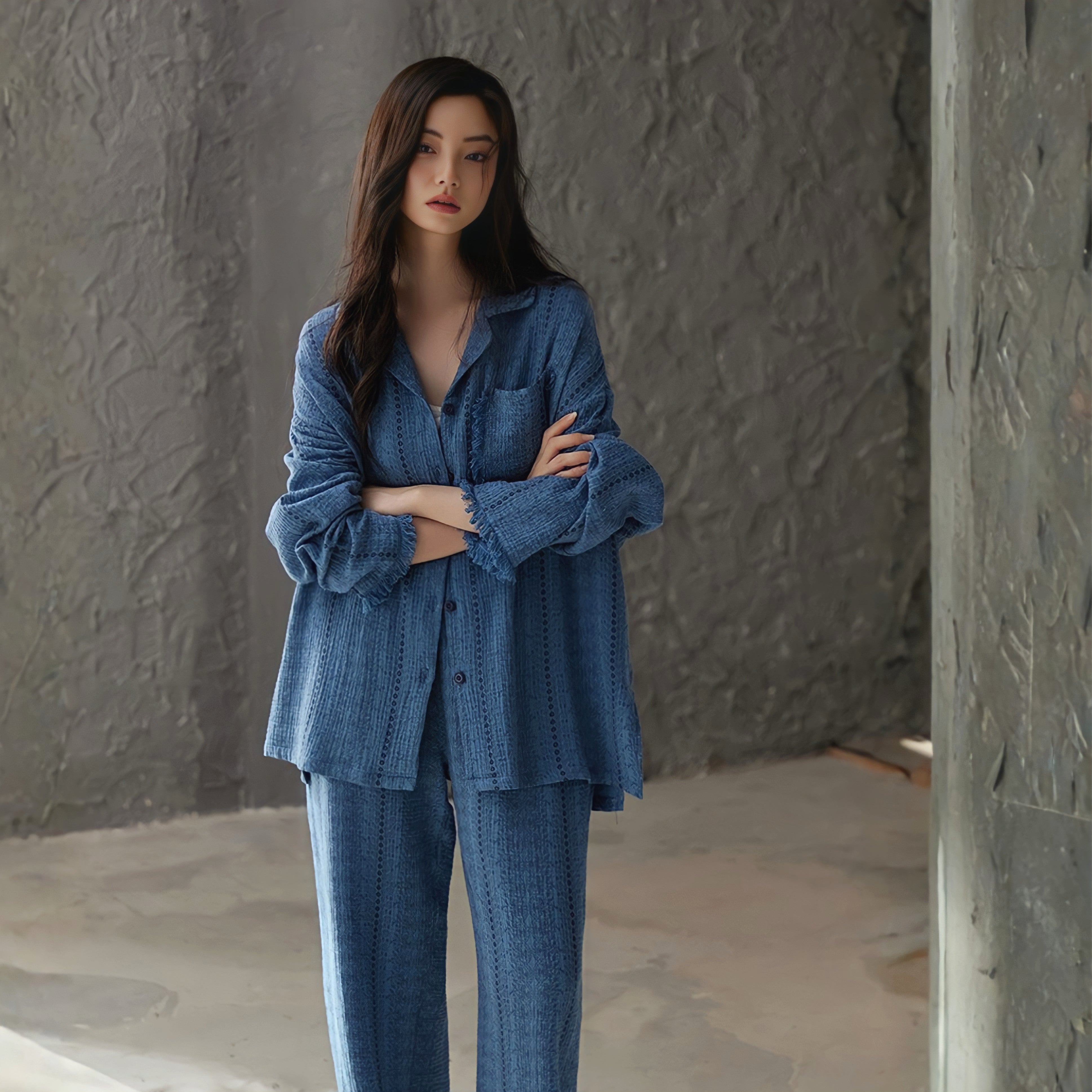 ピュアコットンレースフリンジパジャマ