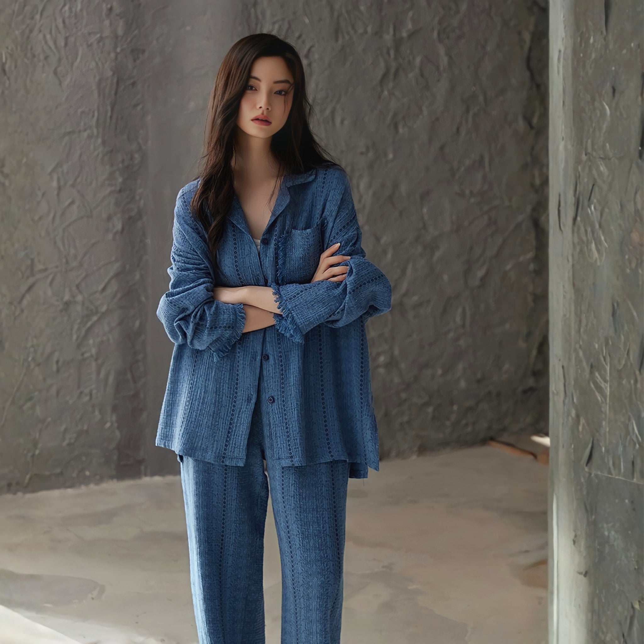 ピュアコットンレースフリンジパジャマ