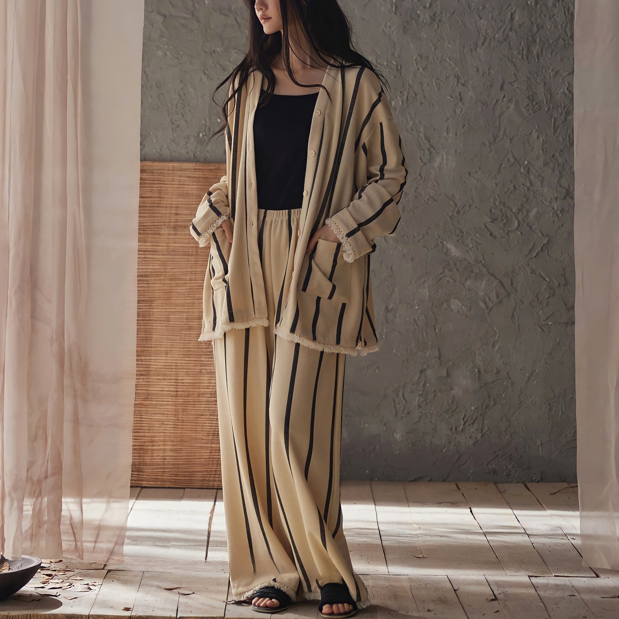 ストライプフリンジパジャマ