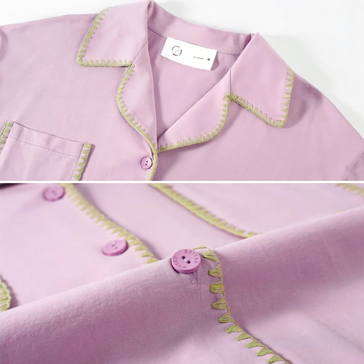 ソフトライトパープルステッチデザインパジャマ